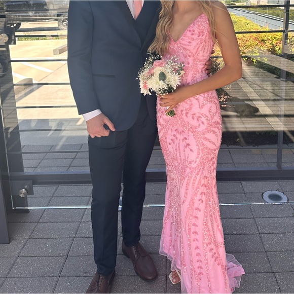 Light pink beaded prom dress worn once! - Picture 1 of 3